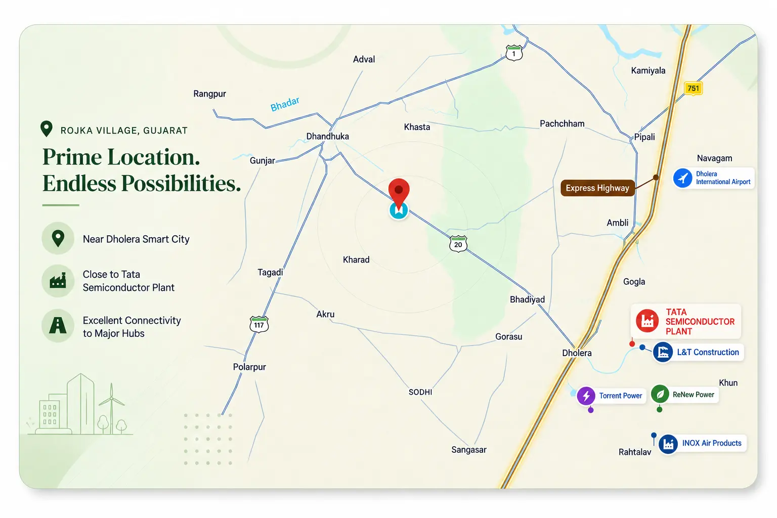 The property location near Dholera Smart City